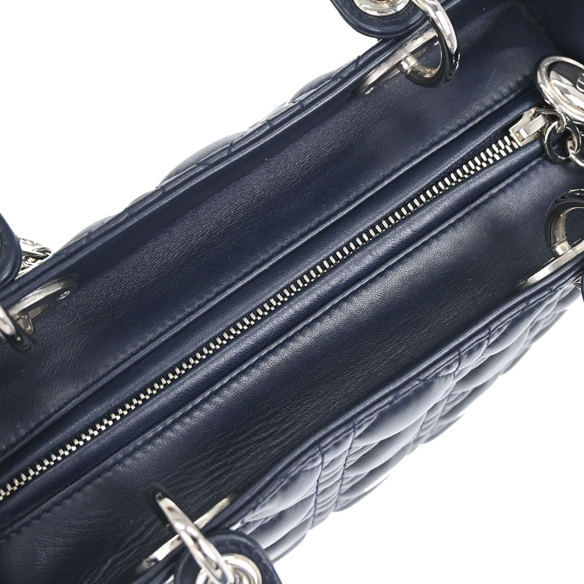 Christian Dior Navy Lambskin Medium Lady Dior Cannage 2way Shoulder Handbag