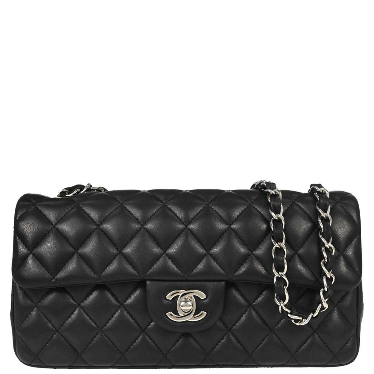 Chanel Black Lambskin East West Shoulder Bag