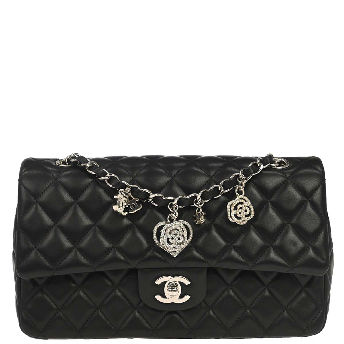 Chanel 2014 Black Lambskin Valentine Single Flap Shoulder Bag