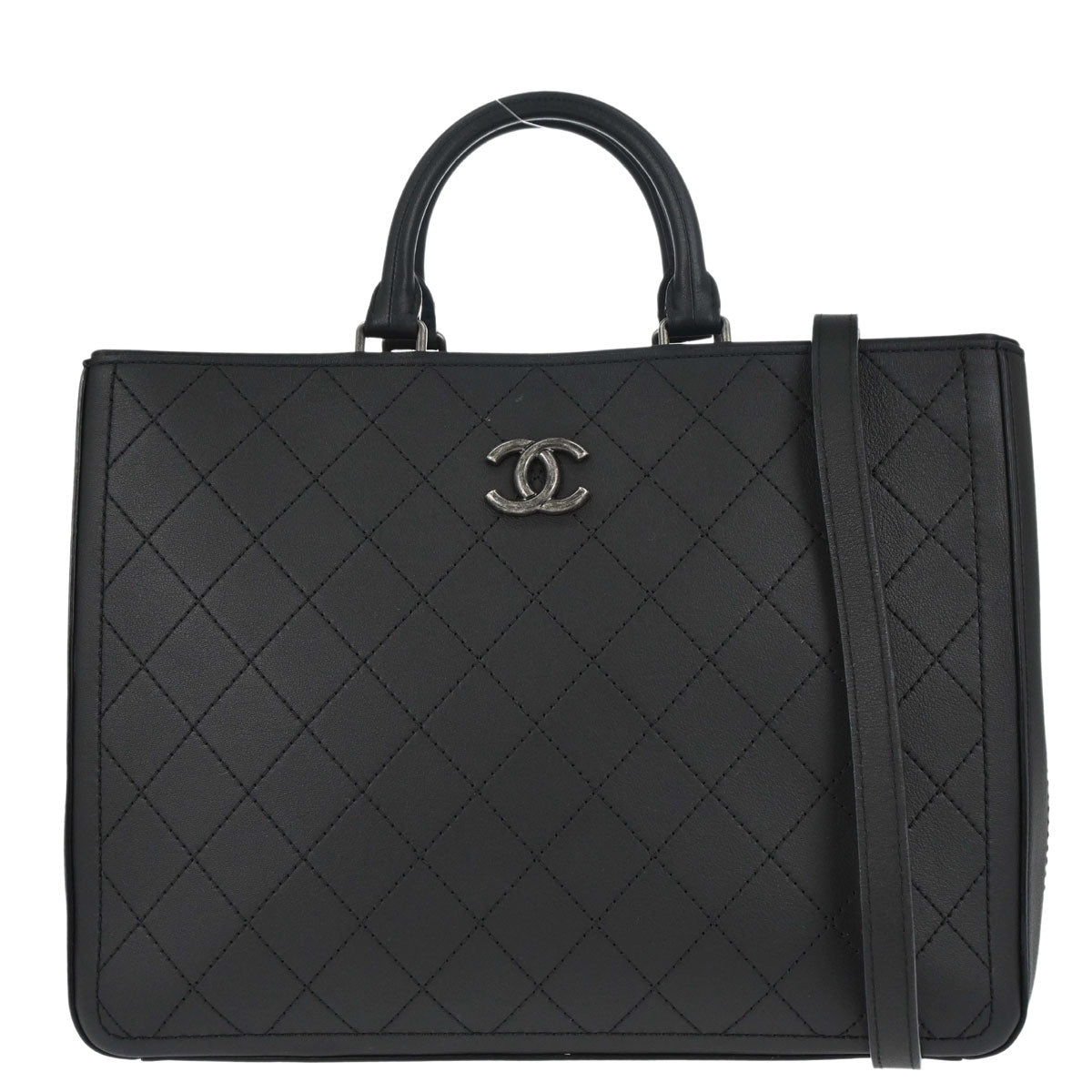 Chanel 2017-2018 Black Calfskin Wild Stitch So Light Tote 2way Shoulder Handbag