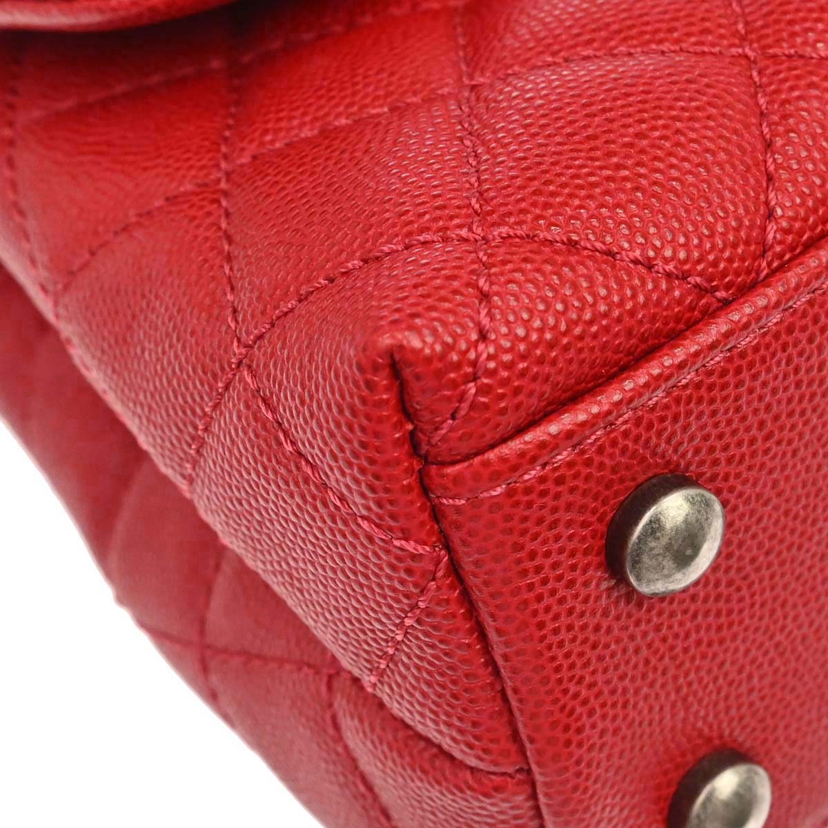 Chanel 2017 Red Caviar Skin Coco Handle 2way Shoulder Handbag