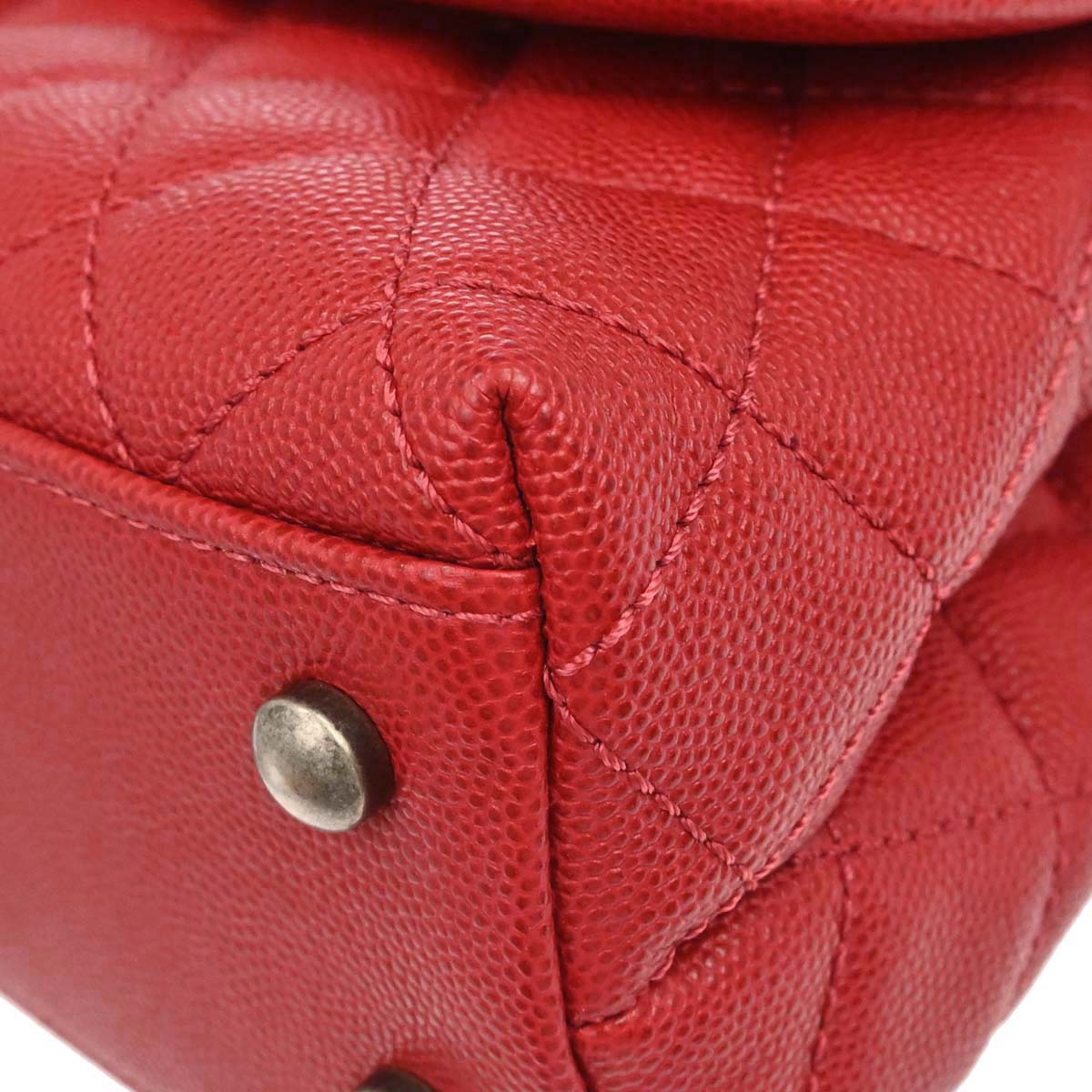 Chanel 2017 Red Caviar Skin Coco Handle 2way Shoulder Handbag