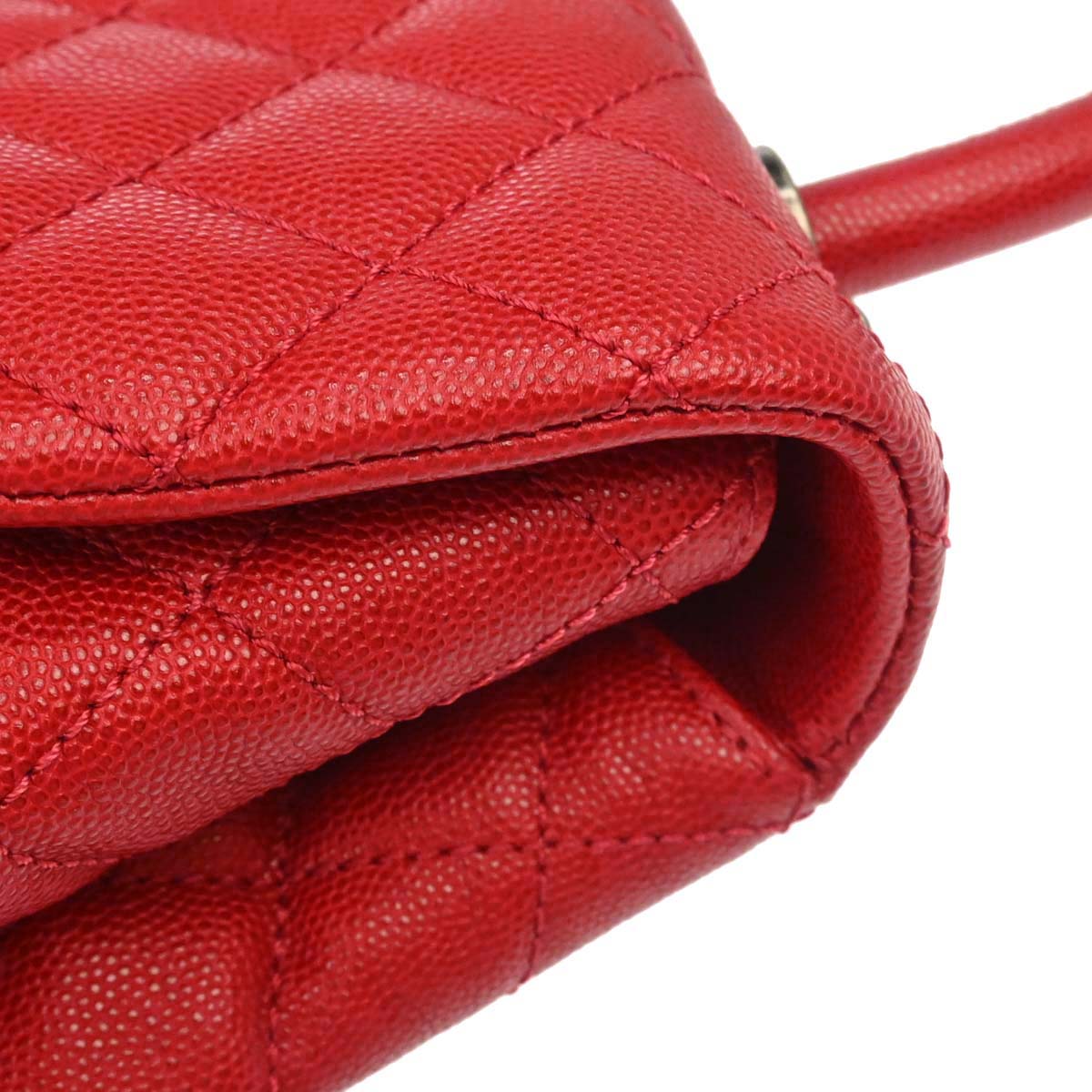 Chanel 2017 Red Caviar Skin Coco Handle 2way Shoulder Handbag