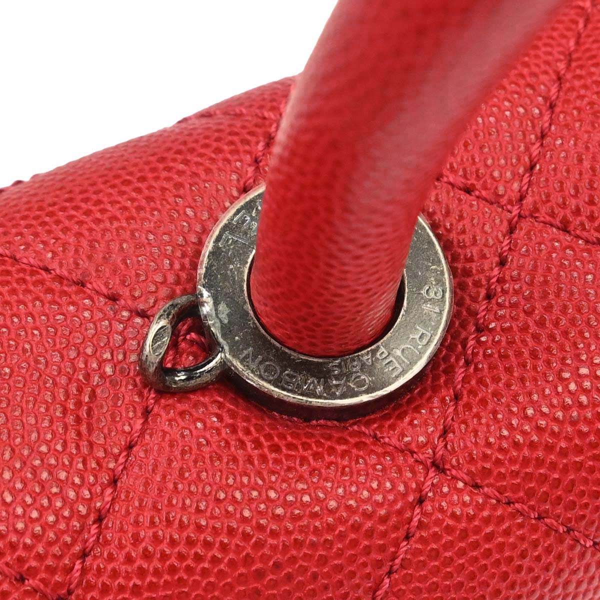 Chanel 2017 Red Caviar Skin Coco Handle 2way Shoulder Handbag
