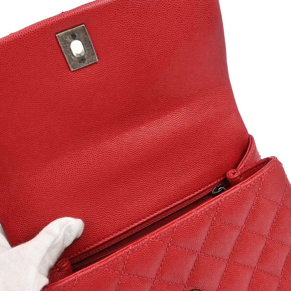 Chanel 2017 Red Caviar Skin Coco Handle 2way Shoulder Handbag