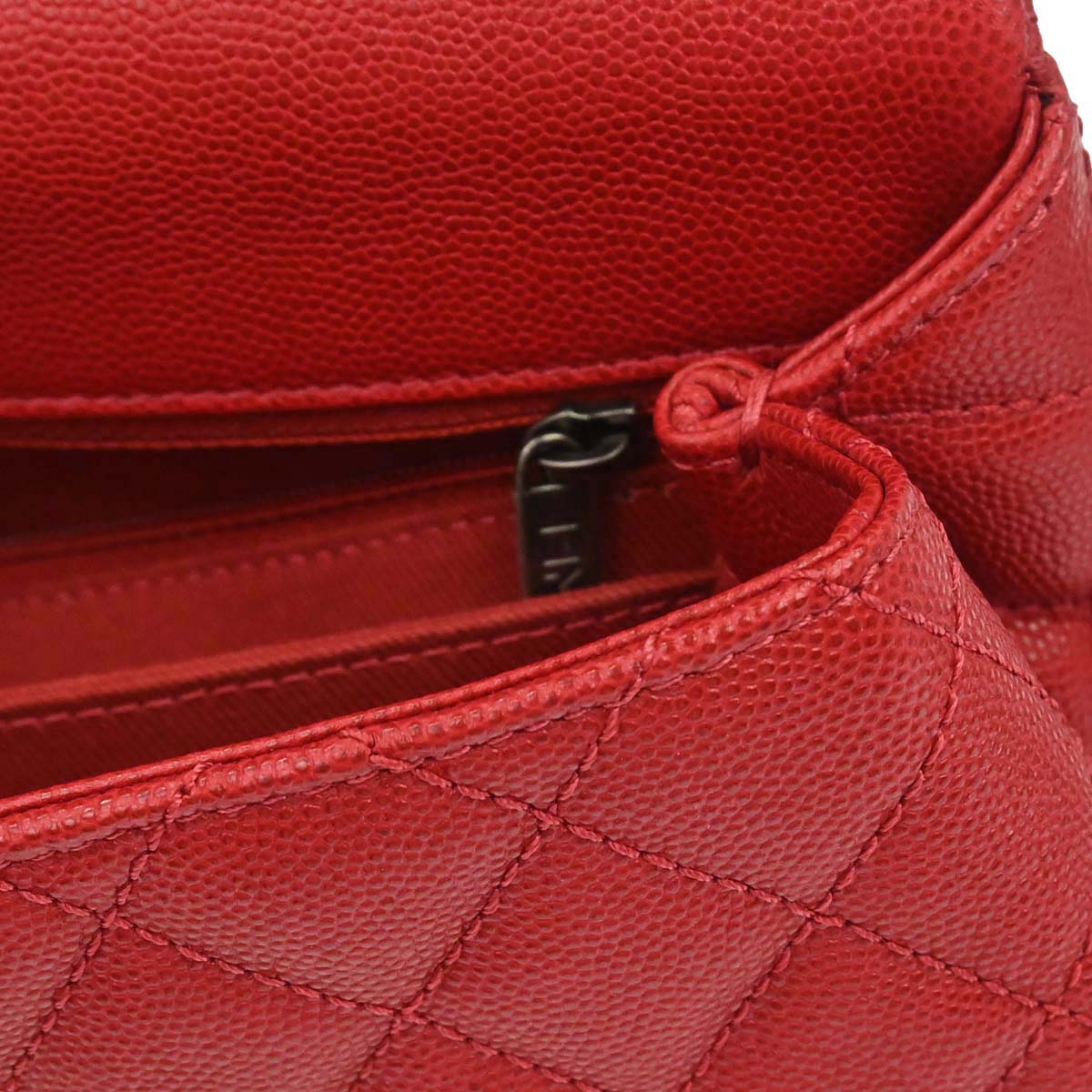 Chanel 2017 Red Caviar Skin Coco Handle 2way Shoulder Handbag