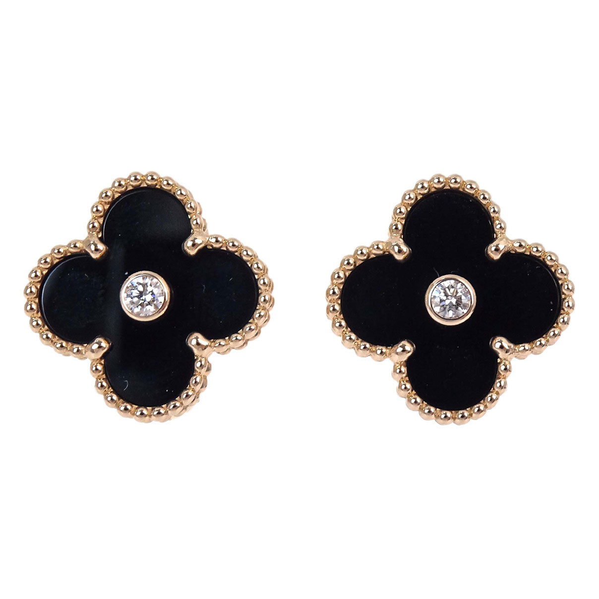 Van Cleef & Arpels Vintage Alhambra Pierced Earrings Au750 Onyx Jewelry