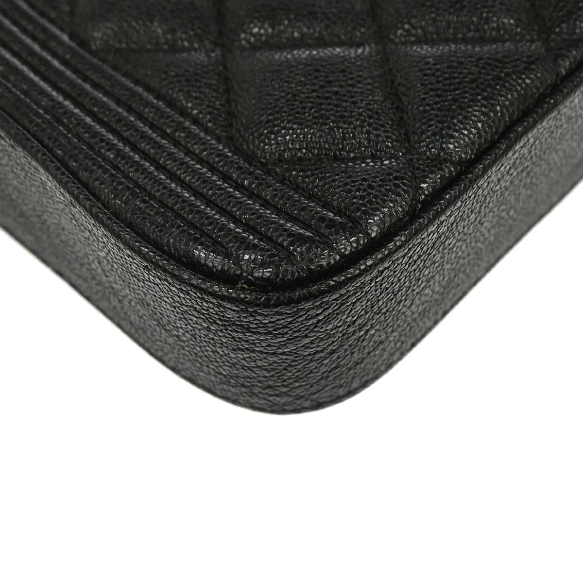 Boy Chanel 2019 Black Caviar Skin Double Zip Chain WOC Shoulder Bag