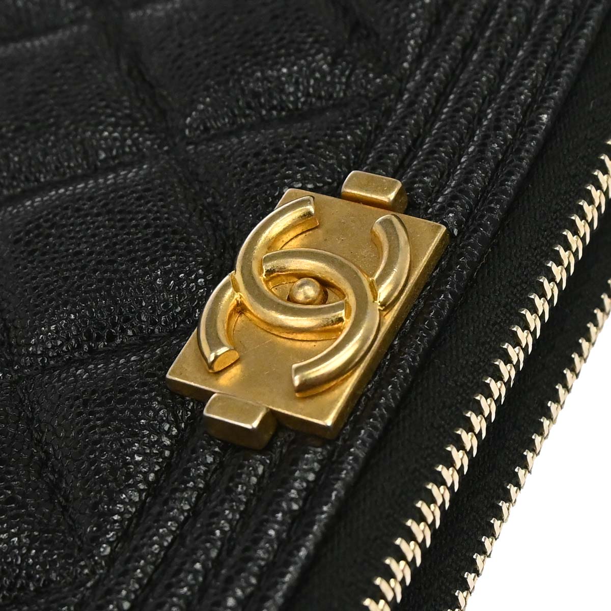 Boy Chanel 2019 Black Caviar Skin Double Zip Chain WOC Shoulder Bag