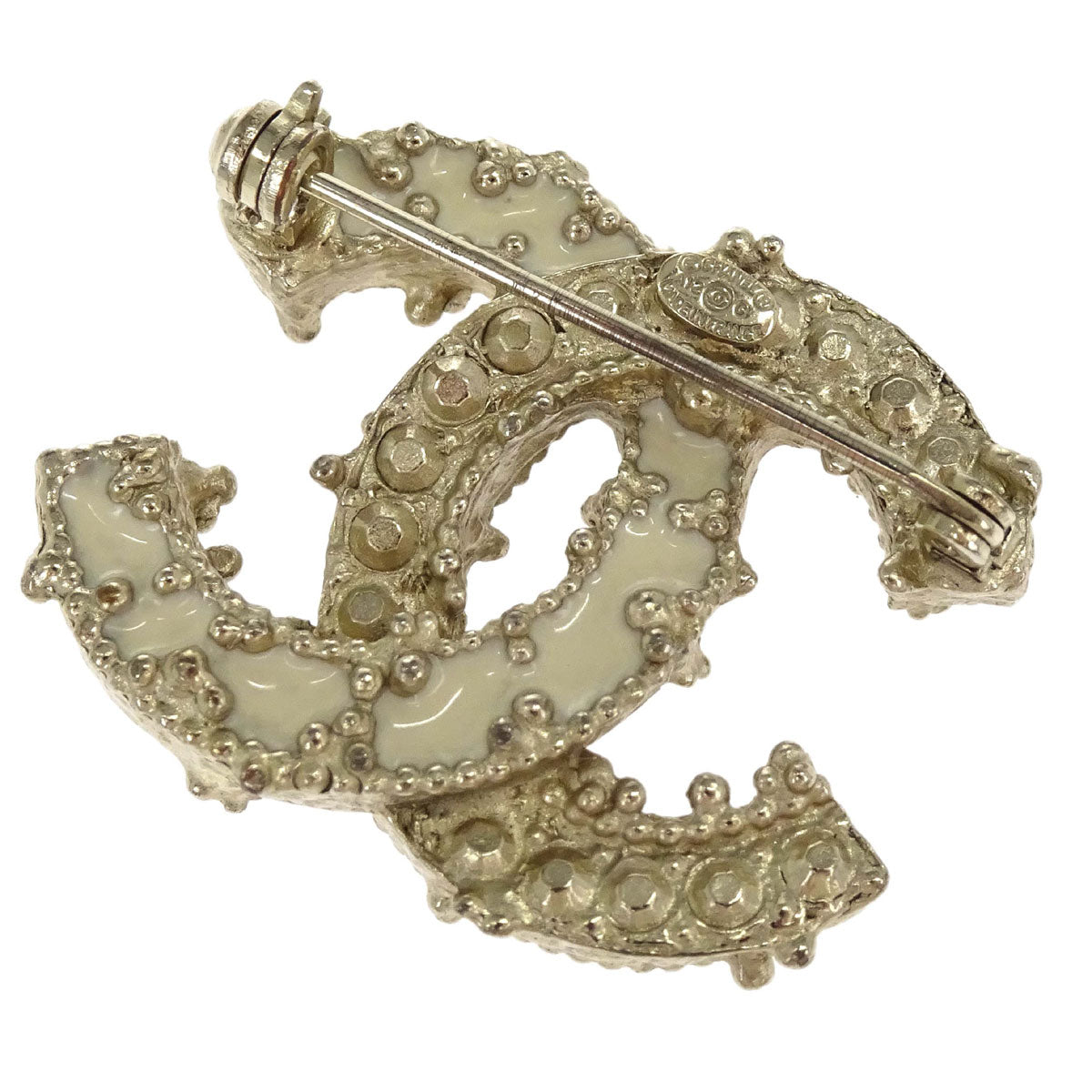 Chanel CC Brooch Pin Gold Rhinestone A12C