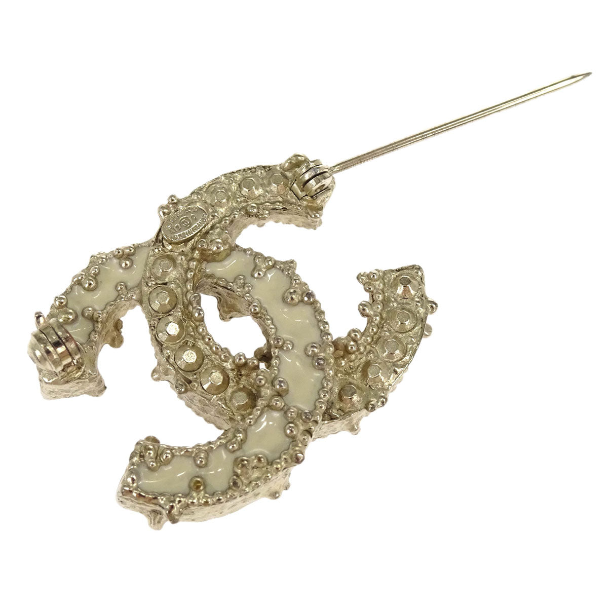 Chanel CC Brooch Pin Gold Rhinestone A12C
