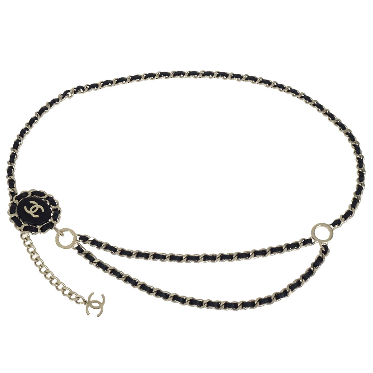 Chanel Chain Belt Medallion Gold Black Small Good