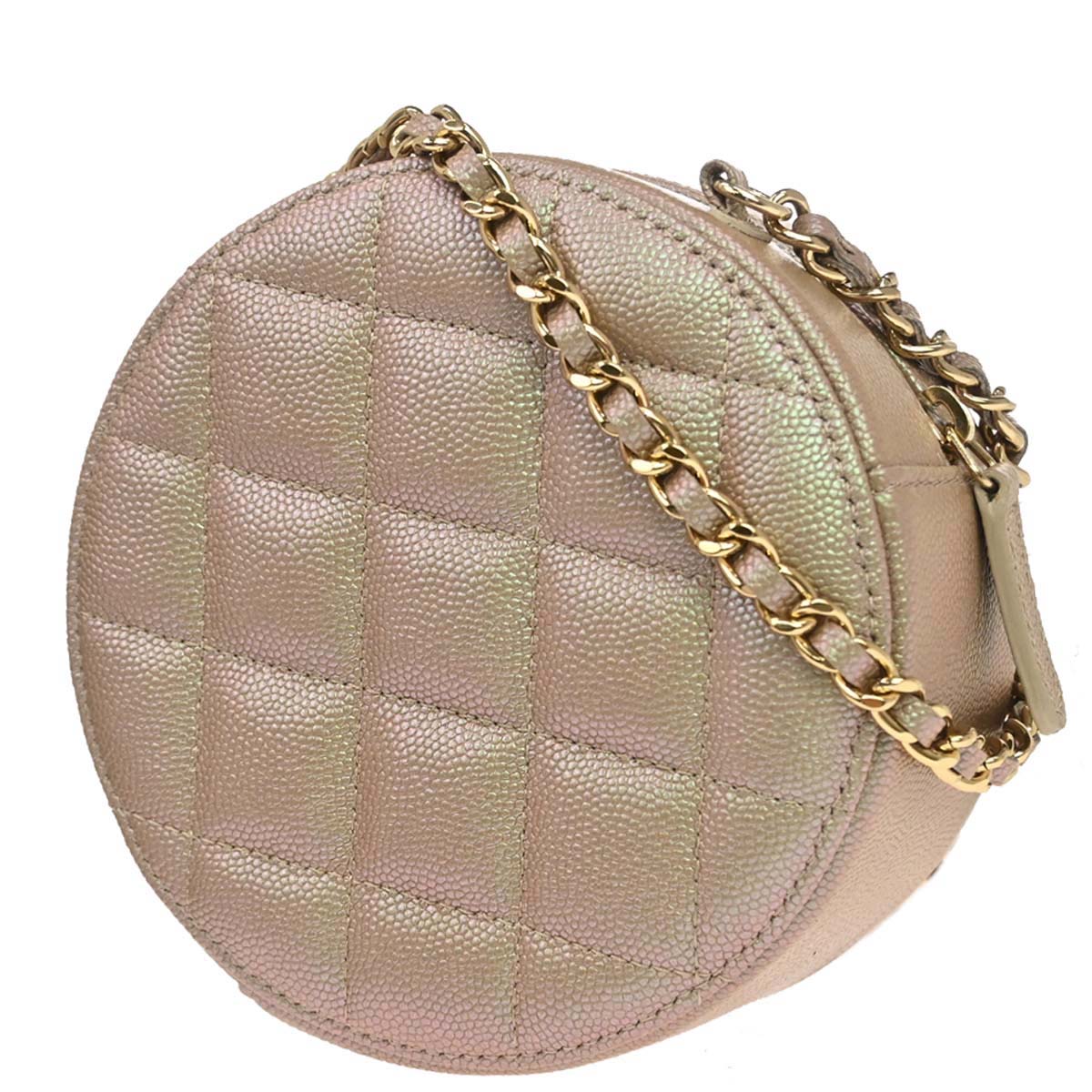 Chanel 2019 Beige Caviar Skin Iridescent Round Shoulder Bag