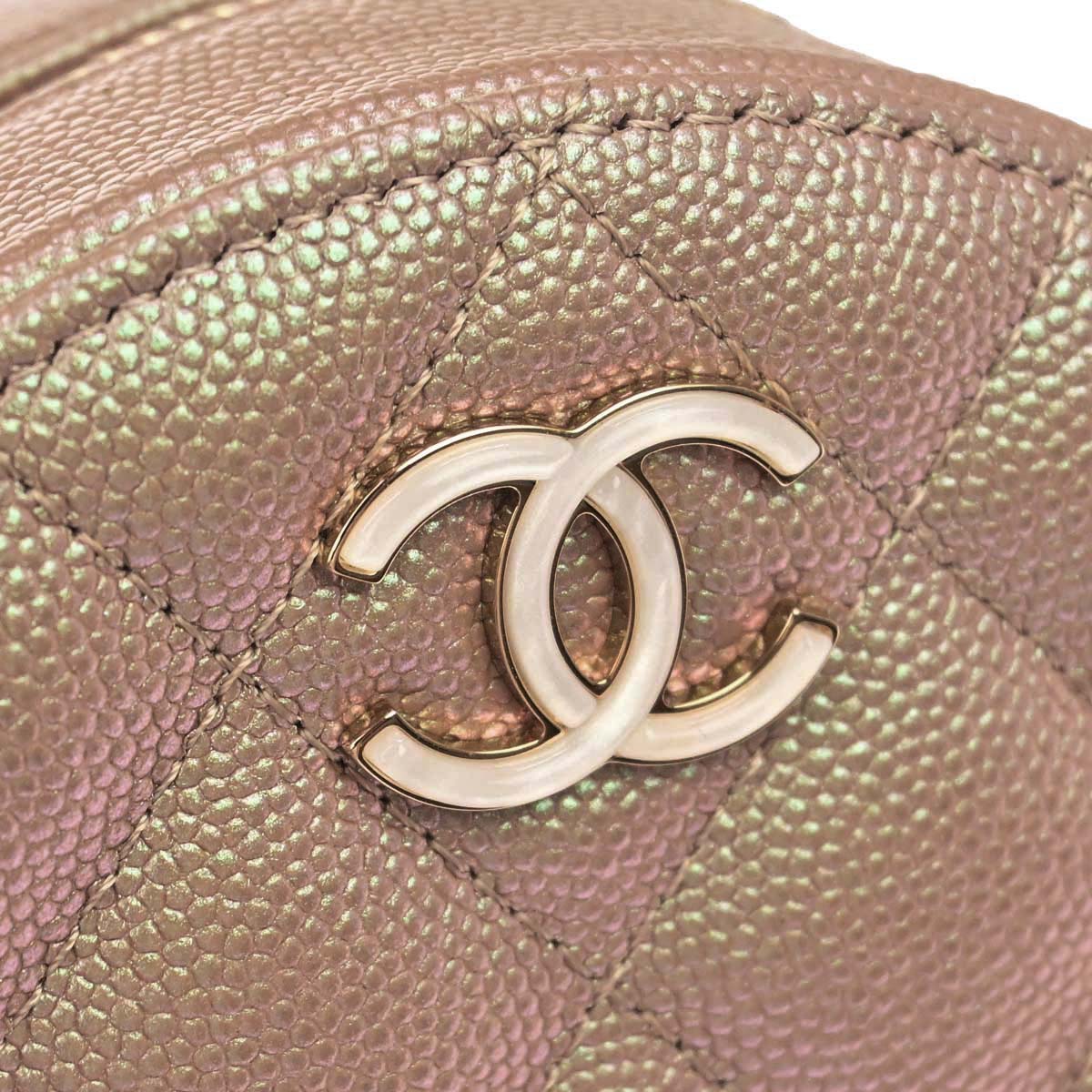 Chanel 2019 Beige Caviar Skin Iridescent Round Shoulder Bag