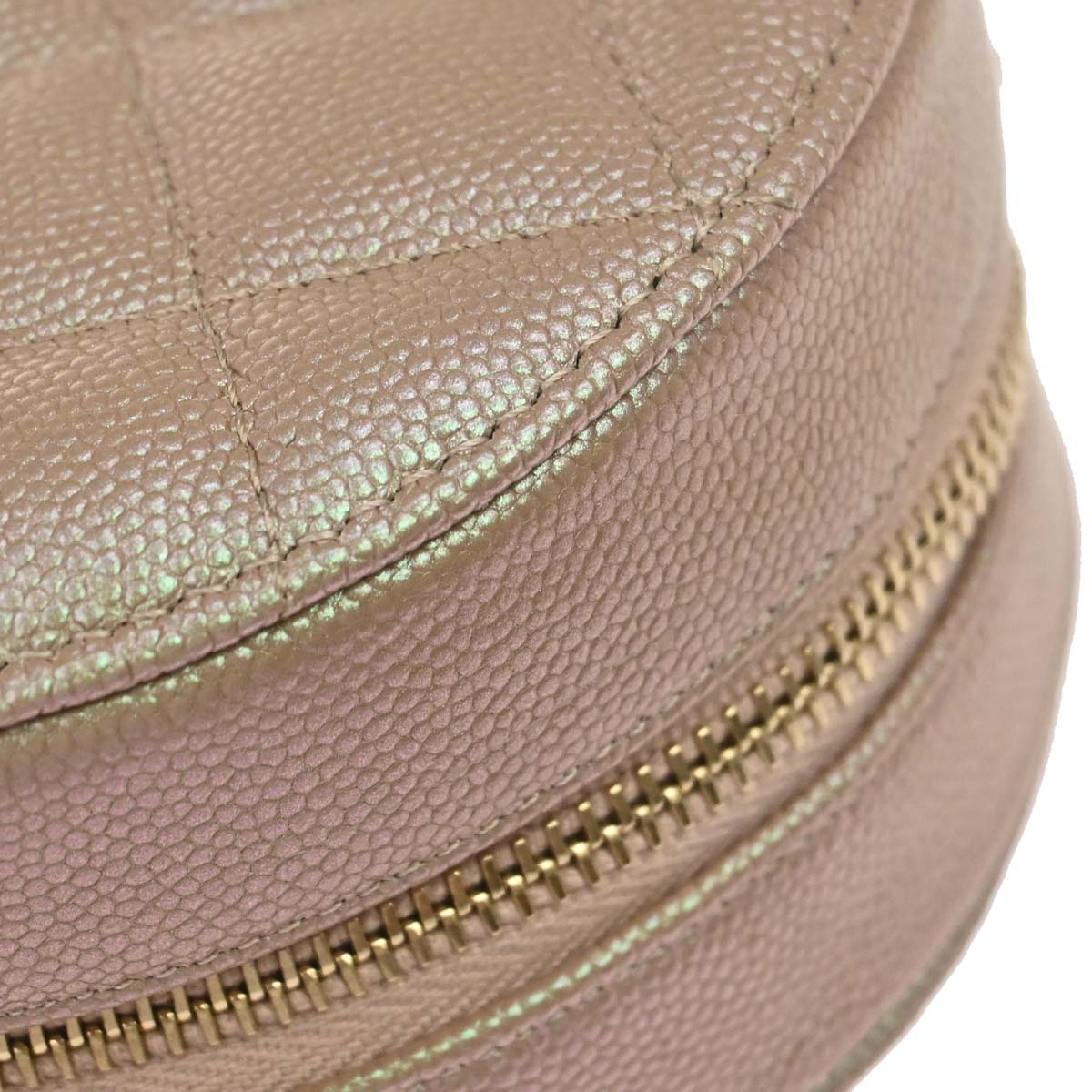 Chanel 2019 Beige Caviar Skin Iridescent Round Shoulder Bag