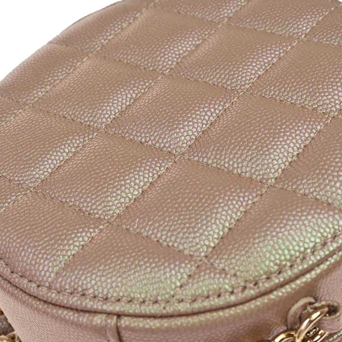 Chanel 2019 Beige Caviar Skin Iridescent Round Shoulder Bag