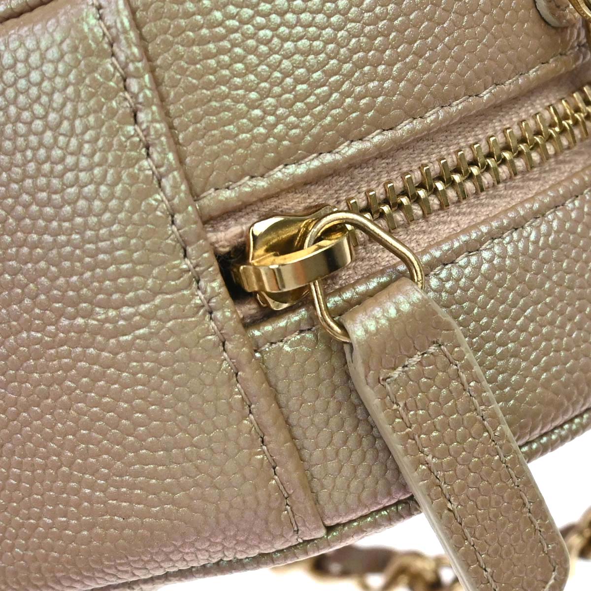 Chanel 2019 Beige Caviar Skin Iridescent Round Shoulder Bag