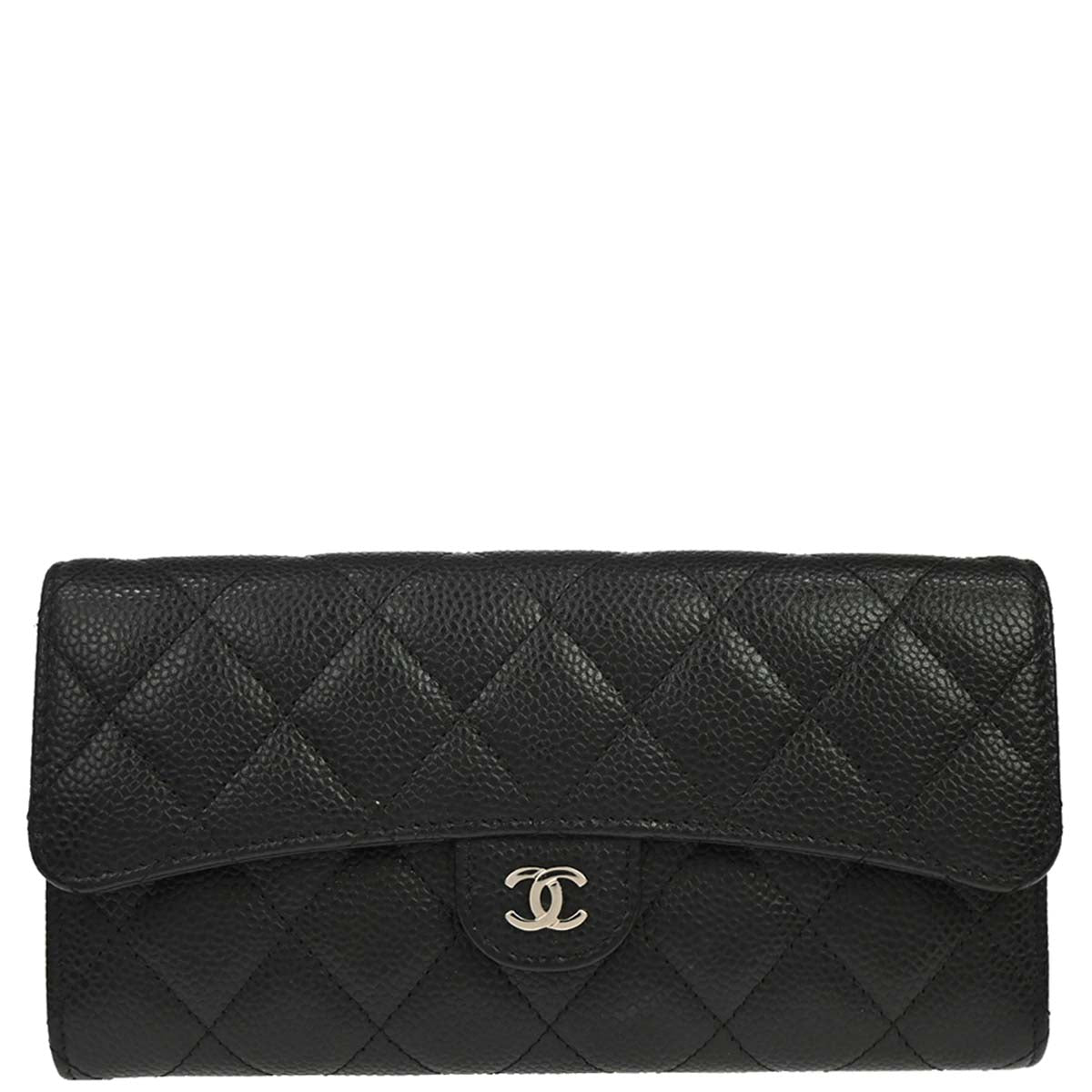 Chanel 2018-2019 Black Caviar Skin Pushlock Long Wallet