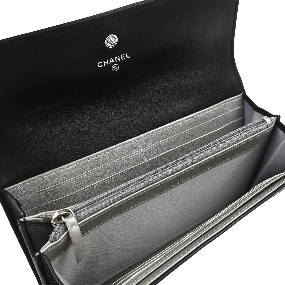 Chanel Black Lambskin Camellia Long Bifold Wallet