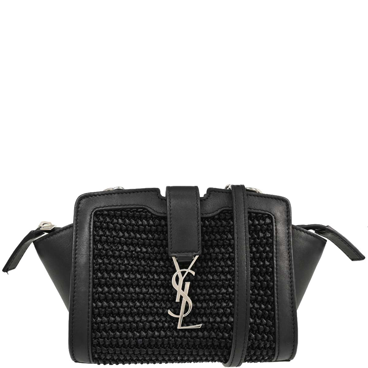 Saint Laurent Black Raffia Calfskin Toy Cabas Shoulder Bag