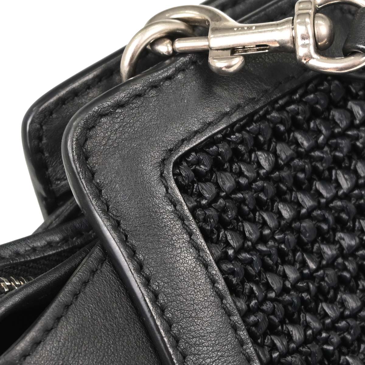 Saint Laurent Black Raffia Calfskin Toy Cabas Shoulder Bag