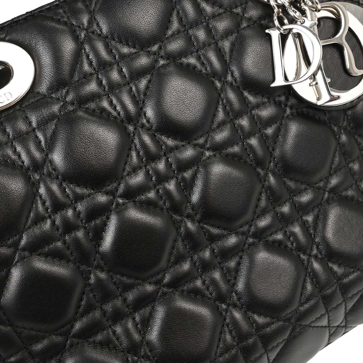 Christian Dior Black Lambskin Lady Dior Cannage 2way Shoulder Handbag