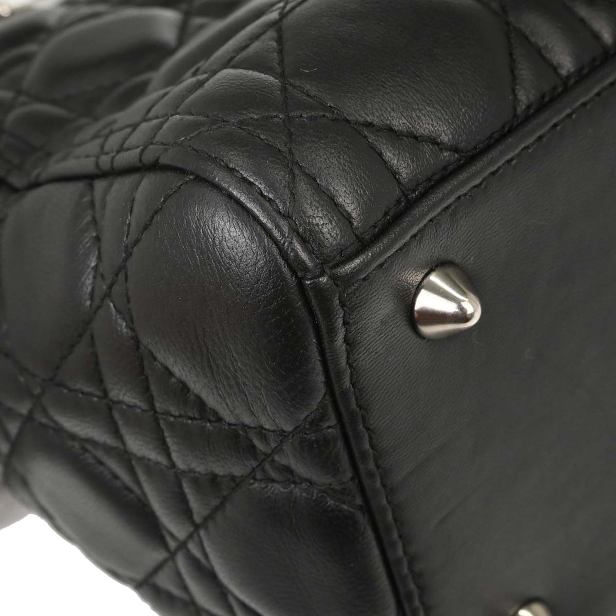 Christian Dior Black Lambskin Lady Dior Cannage 2way Shoulder Handbag