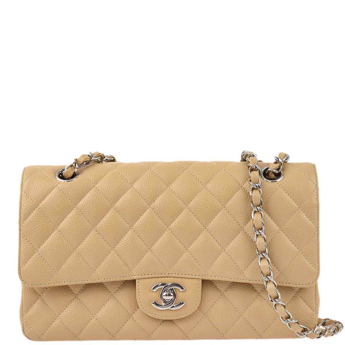 Chanel 2014 Beige Caviar Medium Classic Double Flap Shoulder Bag