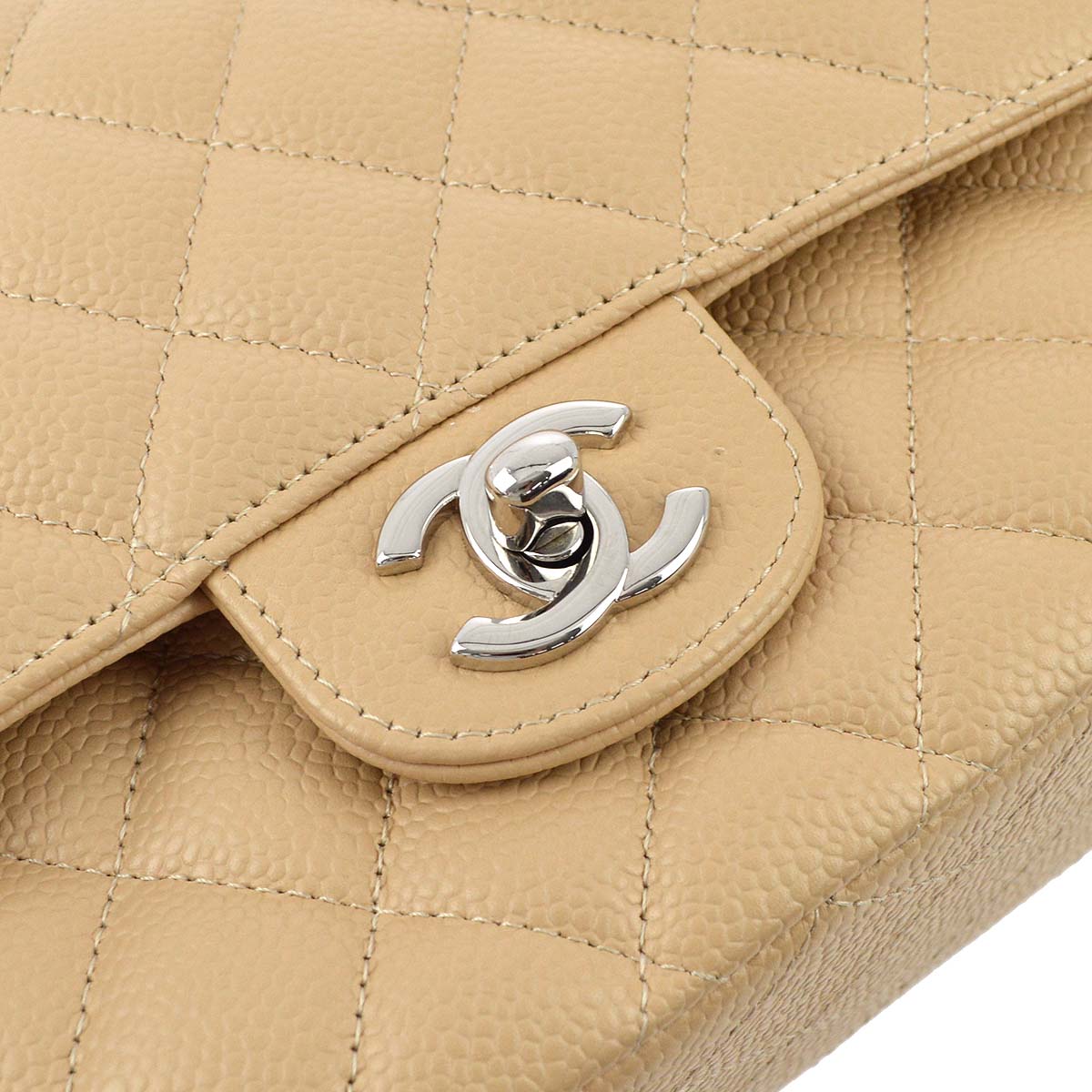 Chanel 2014 Beige Caviar Medium Classic Double Flap Shoulder Bag