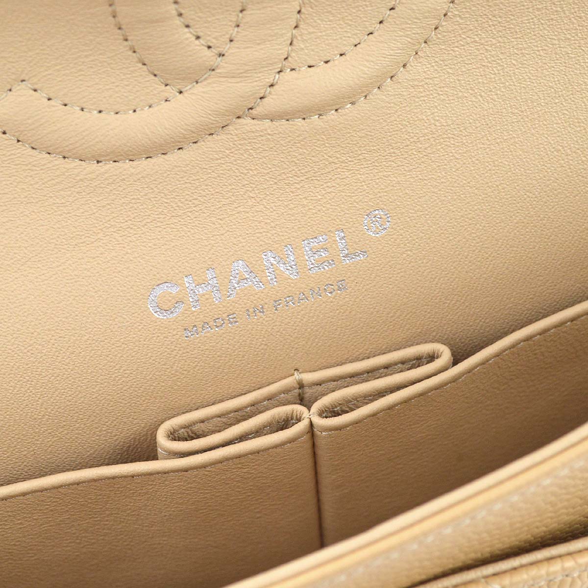 Chanel 2014 Beige Caviar Medium Classic Double Flap Shoulder Bag