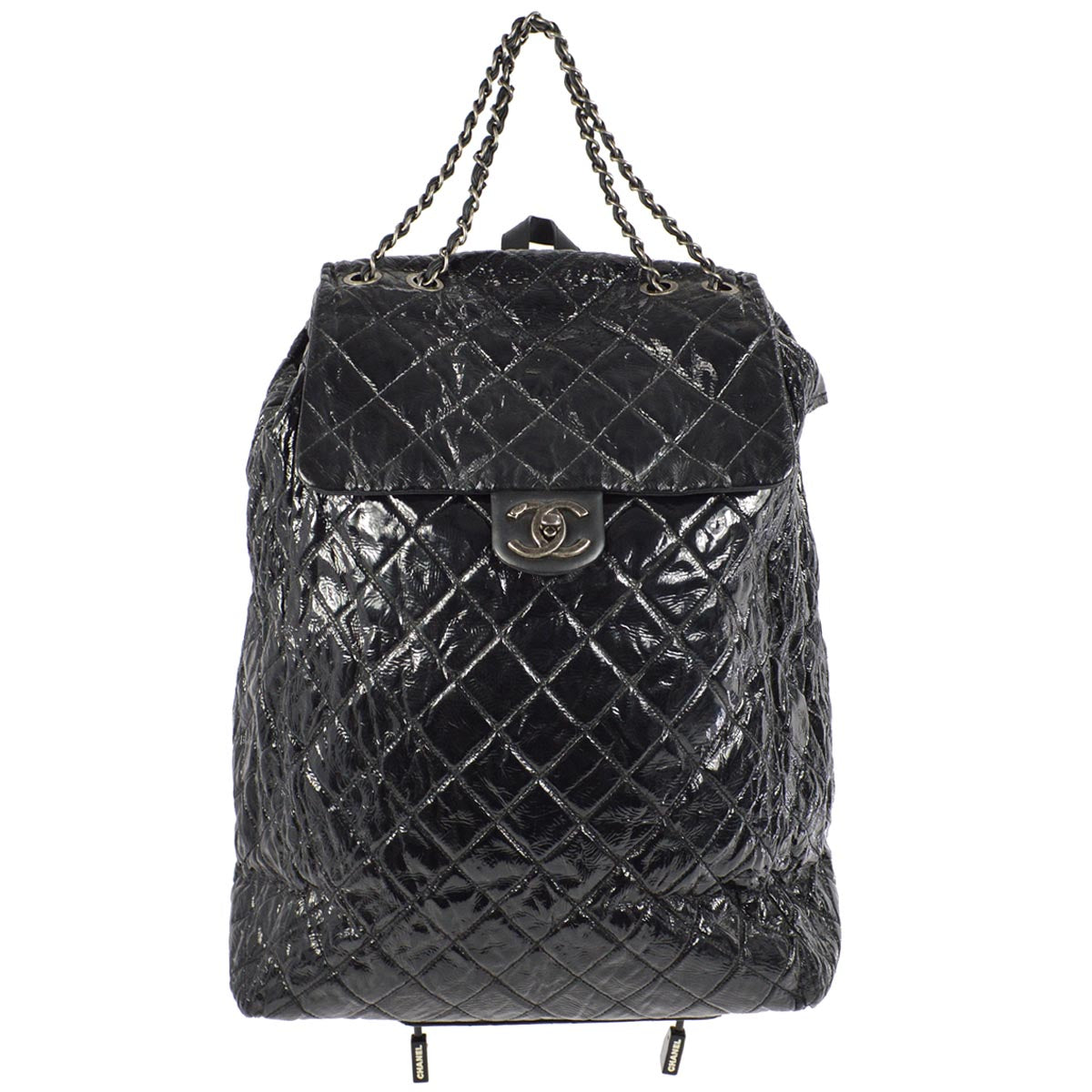 Chanel 2014-2015 Black Patent Leather Shopping Trolley Bag Backpack