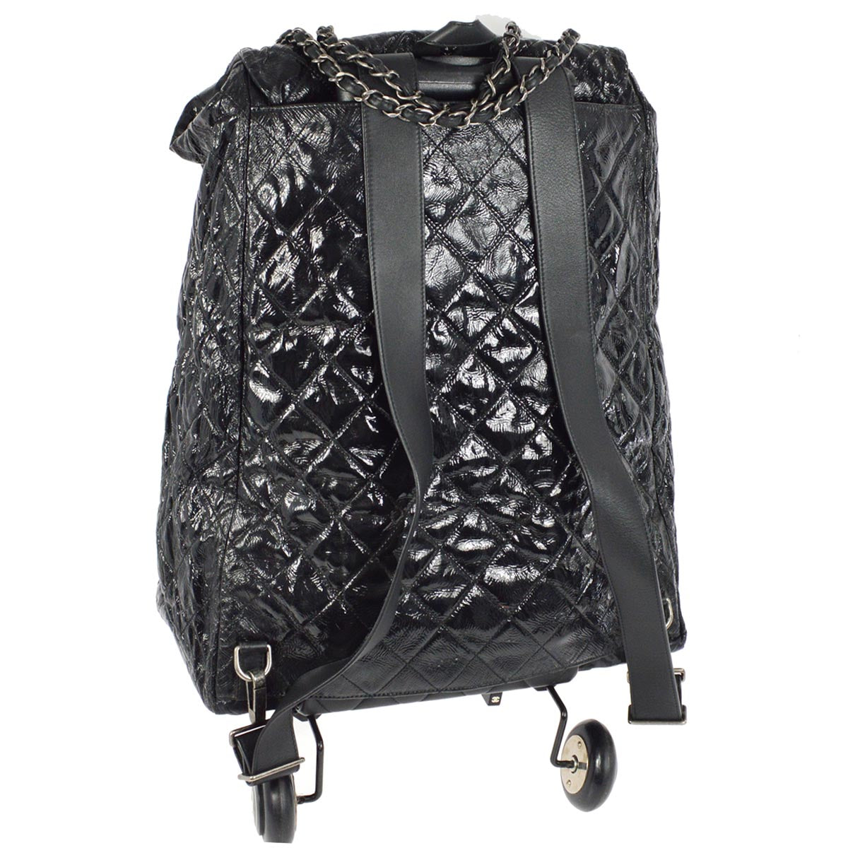 Chanel 2014-2015 Black Patent Leather Shopping Trolley Bag Backpack