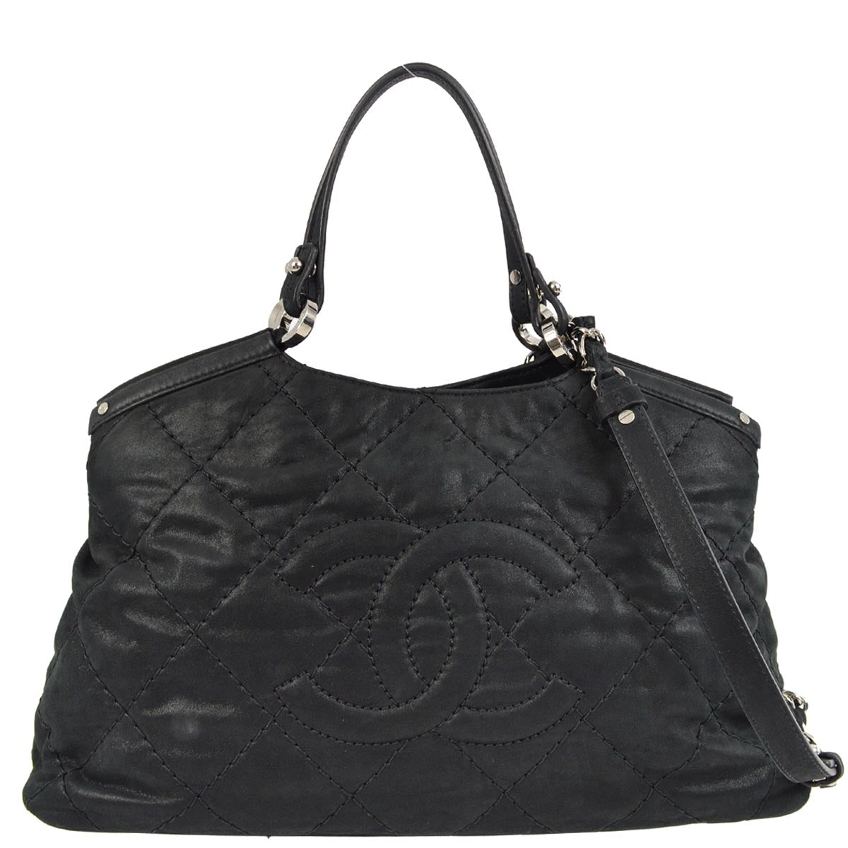 Chanel 2012-2013 Black Glitter Fabric Wild Stitch 2way Tote Handbag