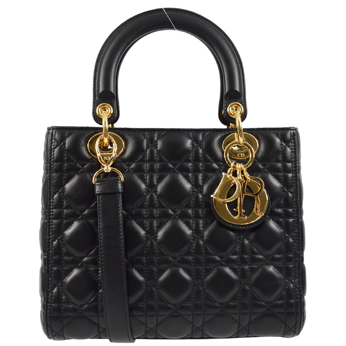 Christian Dior 2019 Black Lambskin Lady Dior Cannage 2way Handbag