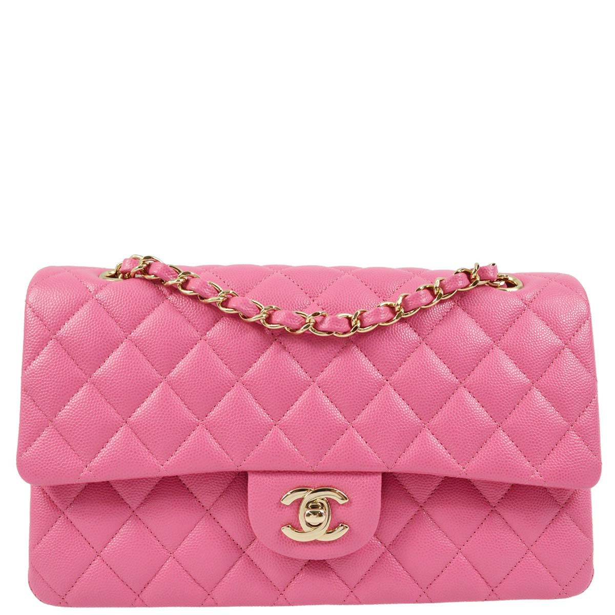 Chanel 2019 Pink Caviar Medium Classic Double Flap Shoulder Bag