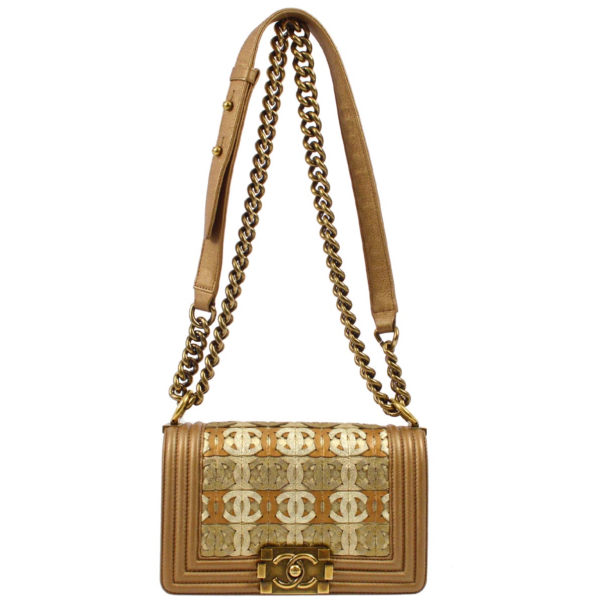 Chanel 2014 Small Boy Bronze Lambskin Chain Shoulder Bag