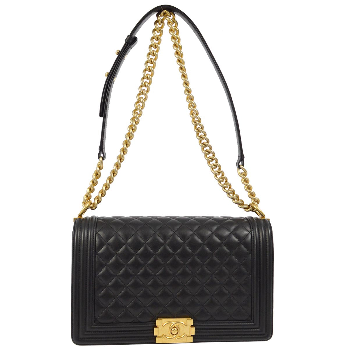 Boy Chanel 2014-2015 Black Lambskin Double Chain Shoulder Bag