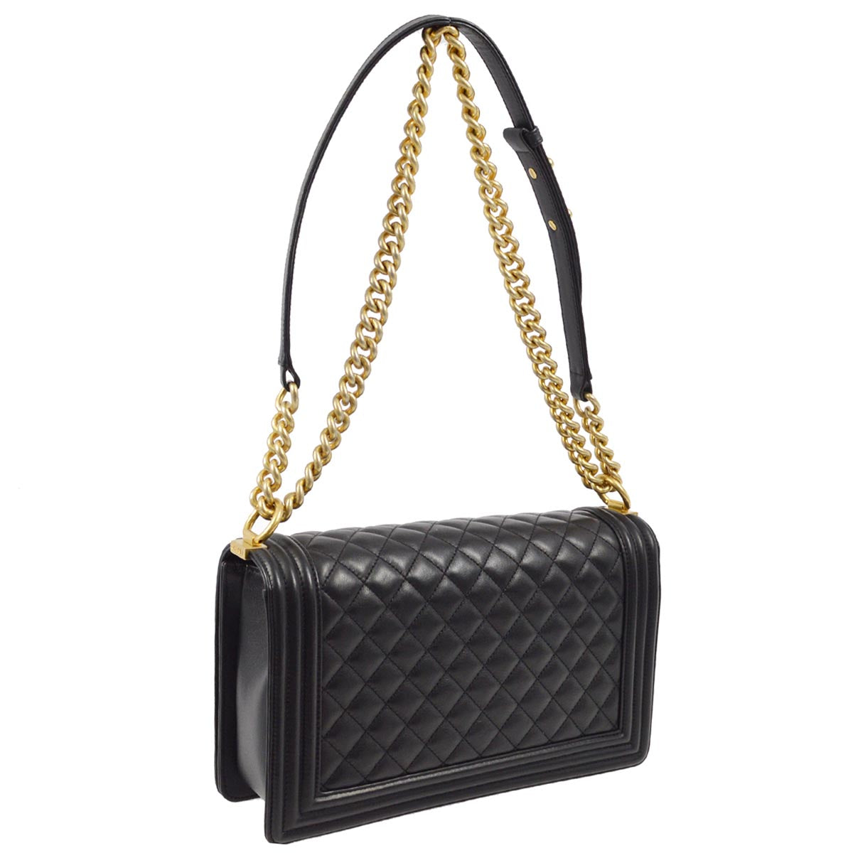 New Medium Boy Chanel 2014-2015 Black Lambskin Double Chain Shoulder Bag