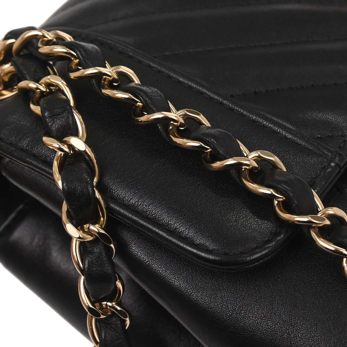 Chanel Black Lambskin Straight Flap Shoulder Bag