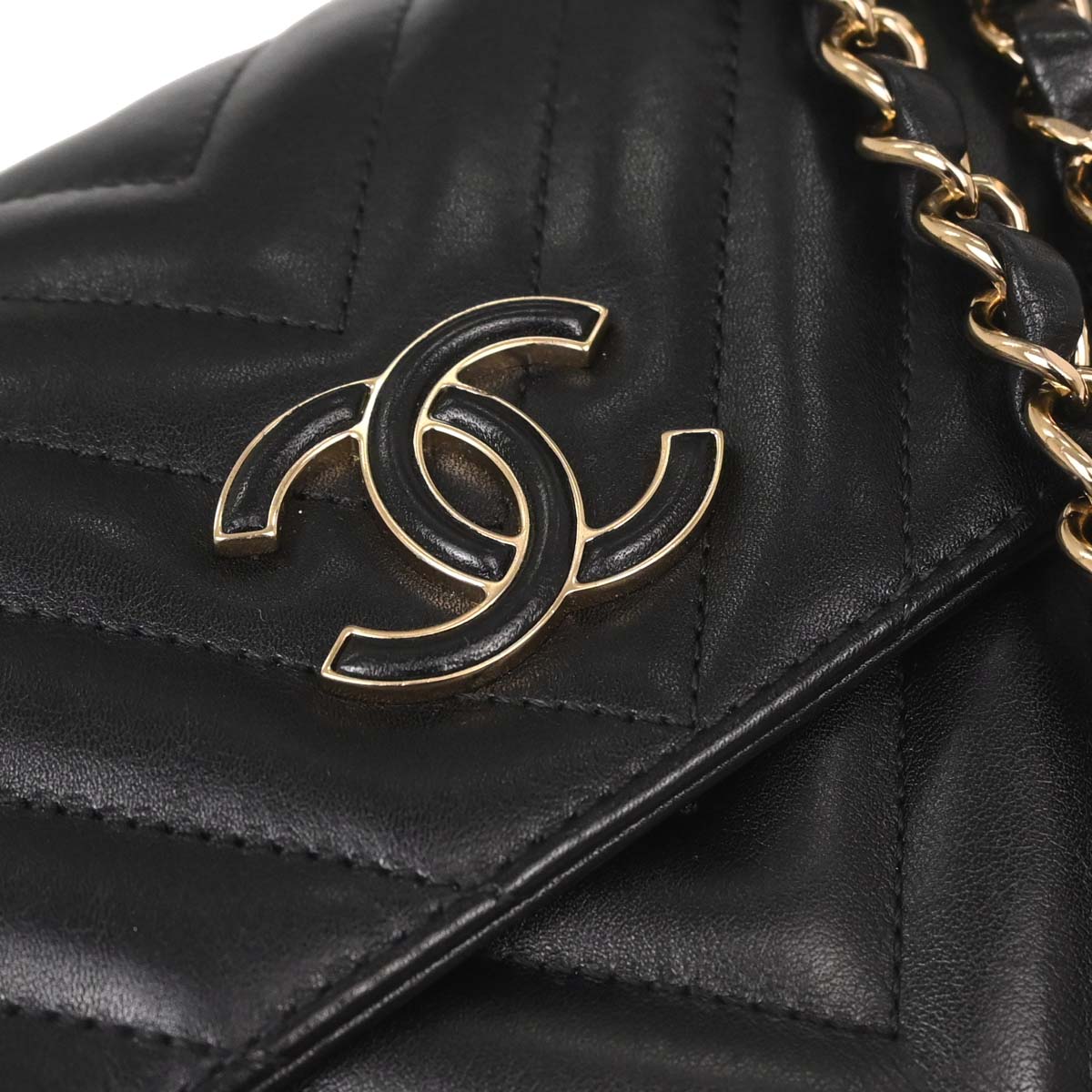 Chanel Black Lambskin Straight Flap Shoulder Bag