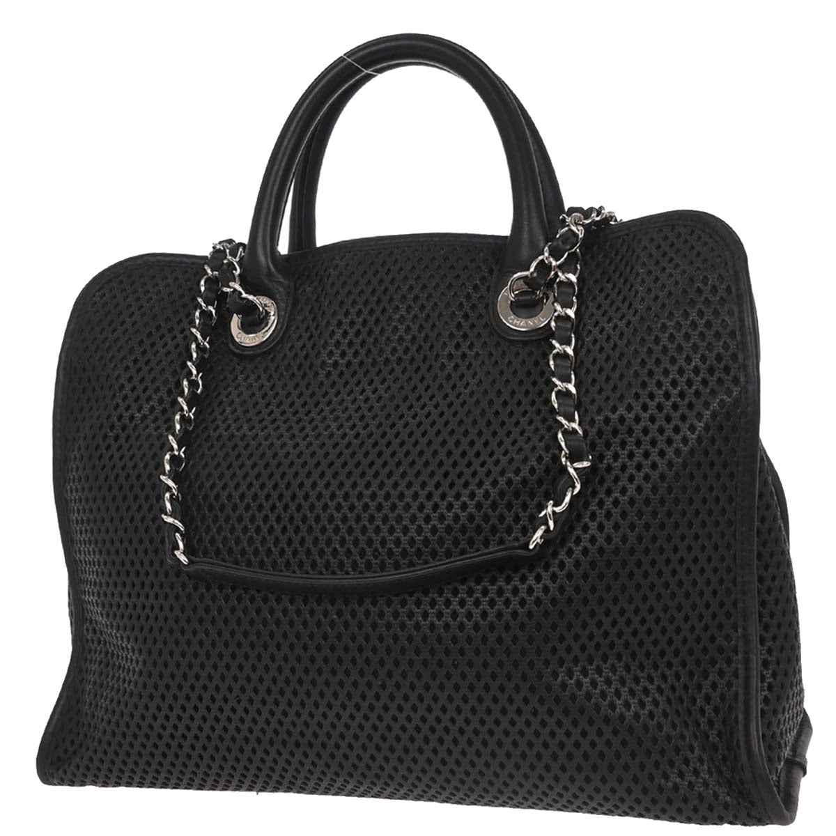 Chanel Black Perforated Calfskin Up In The Air Tote 2way Shoulder Chain Handbag
