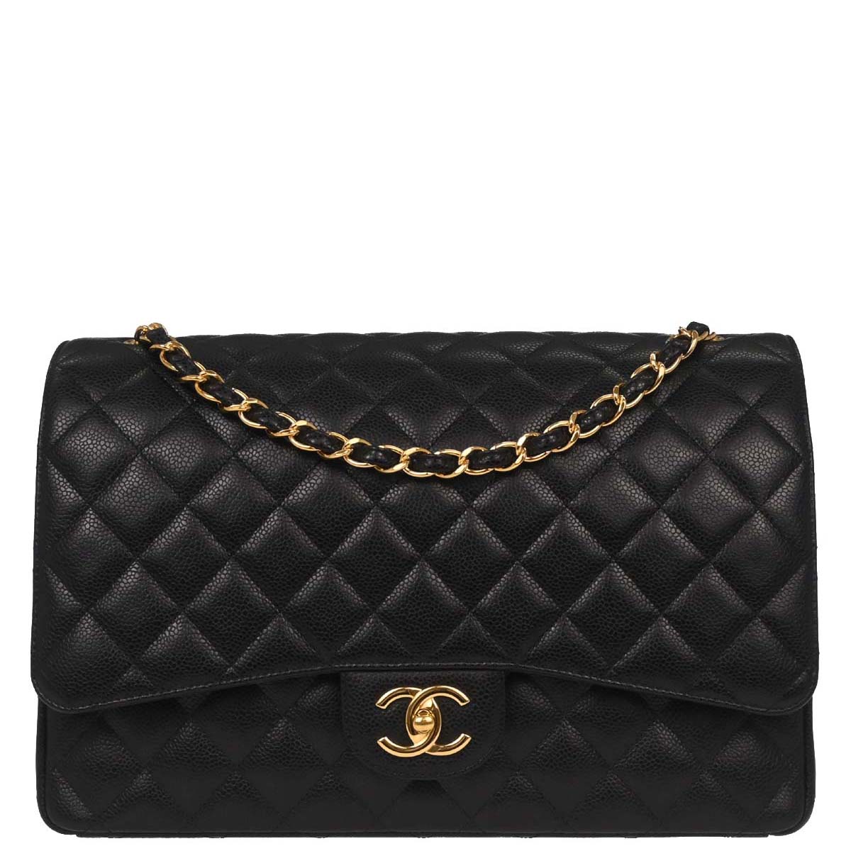 Chanel Black Caviar Skin Maxi Classic Double Flap Shoulder Bag
