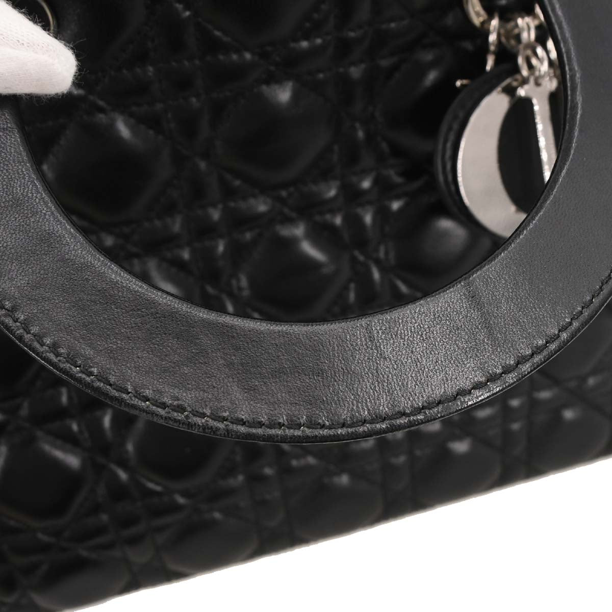 Christian Dior Black Lambskin Lady Dior Cannage 2way Shoulder Handbag