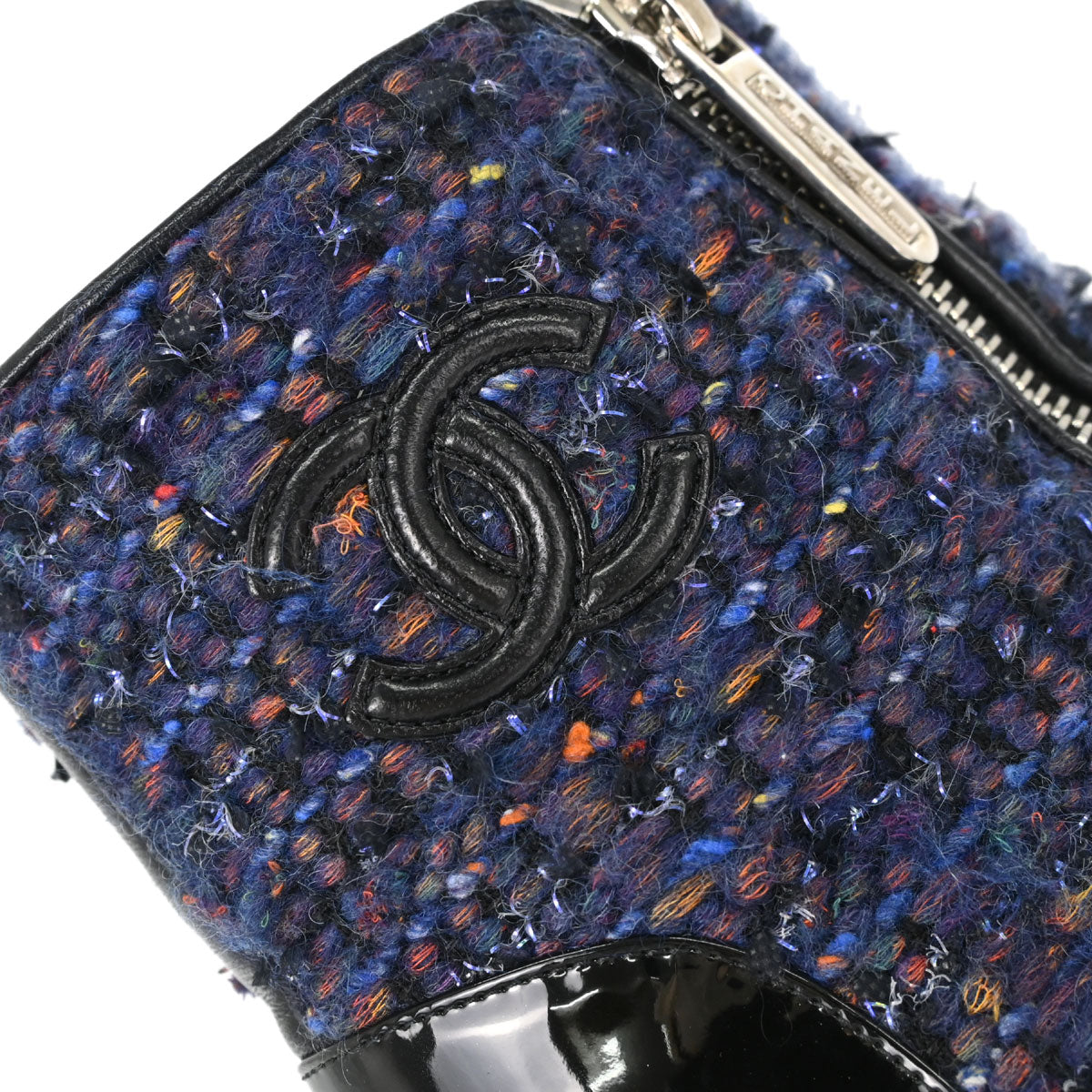 Chanel * Short Boots Navy Black Tweed Shoes #36 1/2C