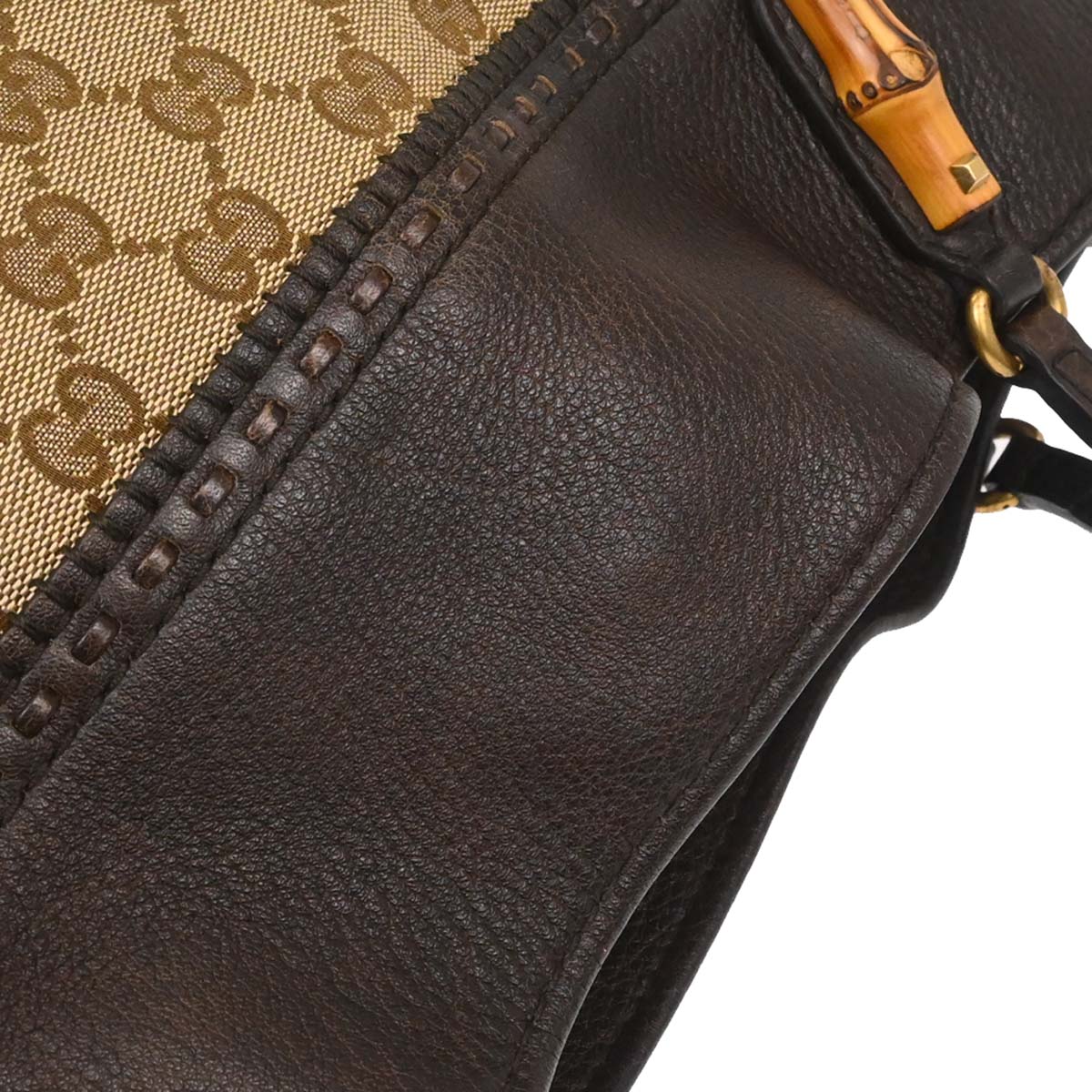 Gucci Beige Canvas Bamboo GG Tote Handbag