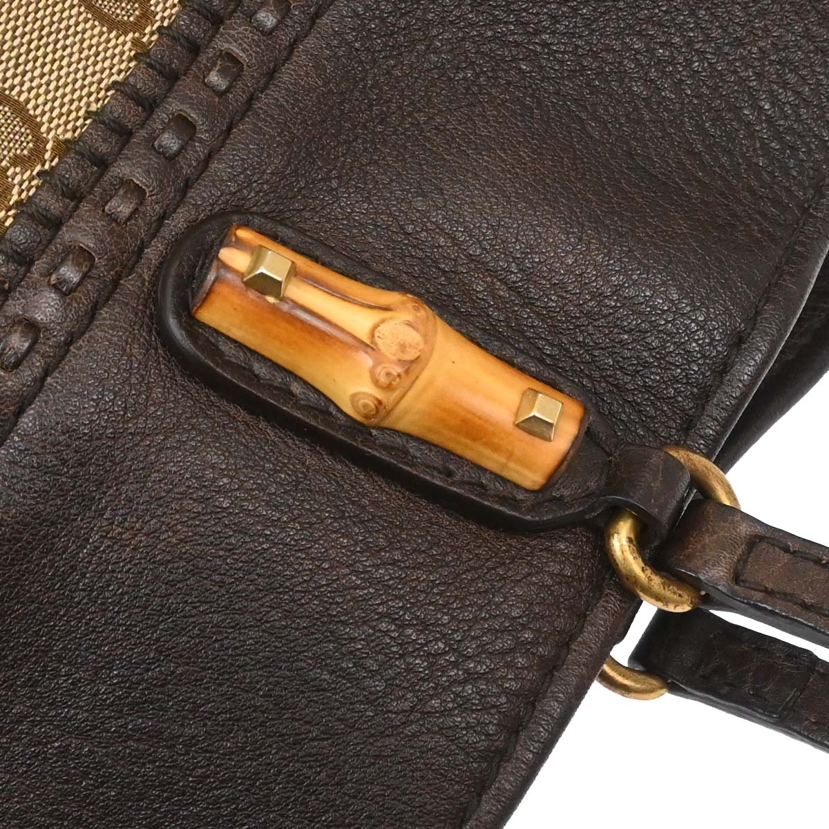 Gucci Beige Canvas Bamboo GG Tote Handbag