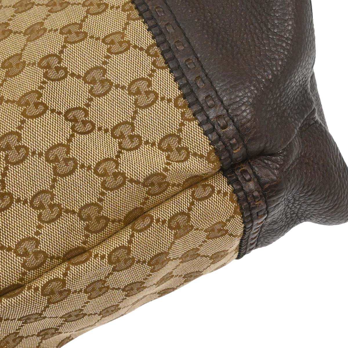 Gucci Beige Canvas Bamboo GG Tote Handbag