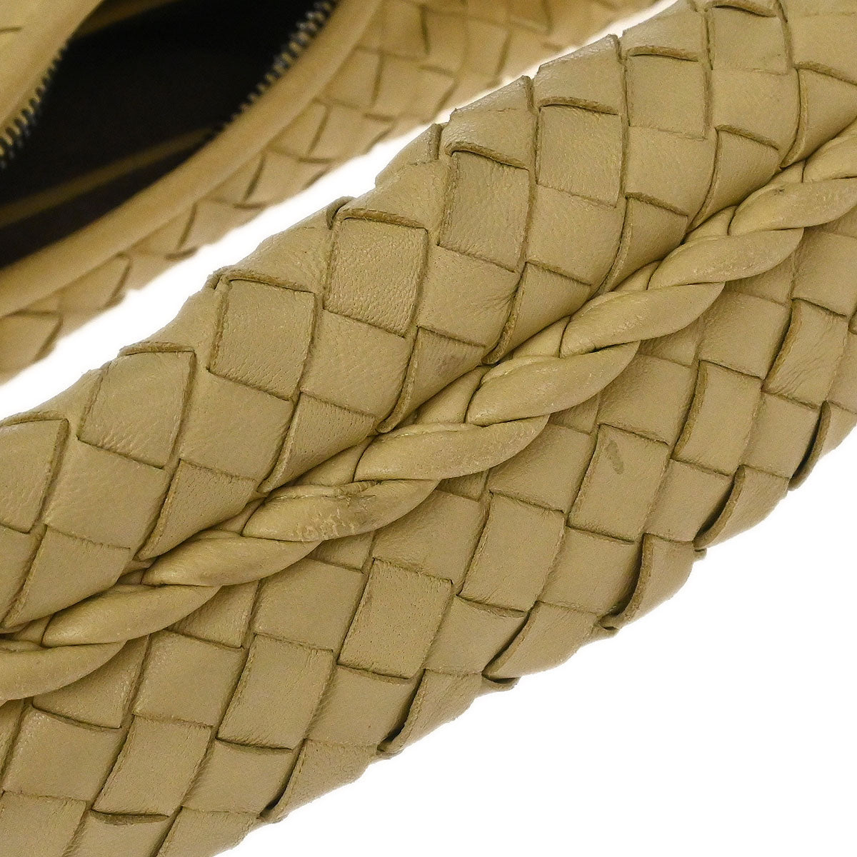 Bottega Veneta Beige Lambskin Intrecciato Hobo Handbag
