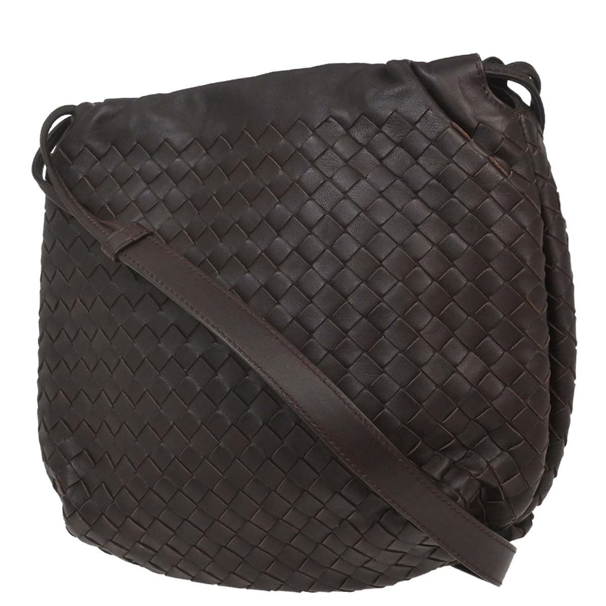Bottega Veneta Brown Lambskin Intrecciato Shoulder Bag