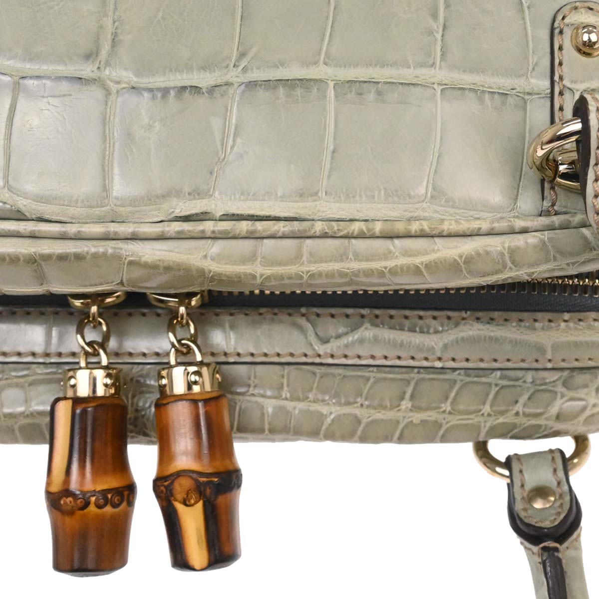 Gucci * Green Crocodile Bamboo Horsebit Handbag